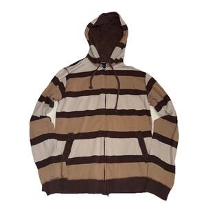 Vintage Y2K Top Heavy Striped Men's Heavy Full Zip Hoodie Striped Brown Size XL
